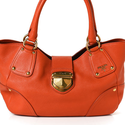 Prada Vitello Daino Pushlock Tote Papaya 7 of 11