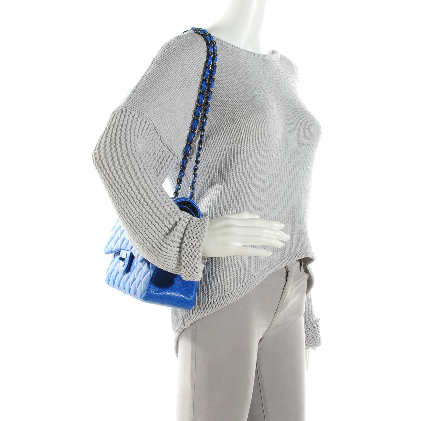 Caviar Quilted Jumbo Double Flap Blue