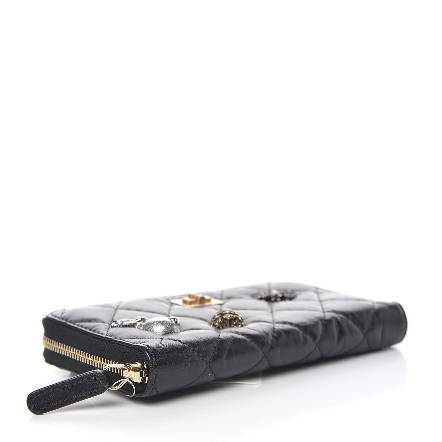 Aged Calfskin Quilted Medium Lucky Charms 2.55 Reissue Zip Around Wallet Black