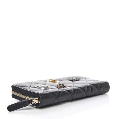 Chanel Aged Calfskin Quilted Medium Lucky Charms 2.55 Reissue Zip Around Wallet Black 4 of 9