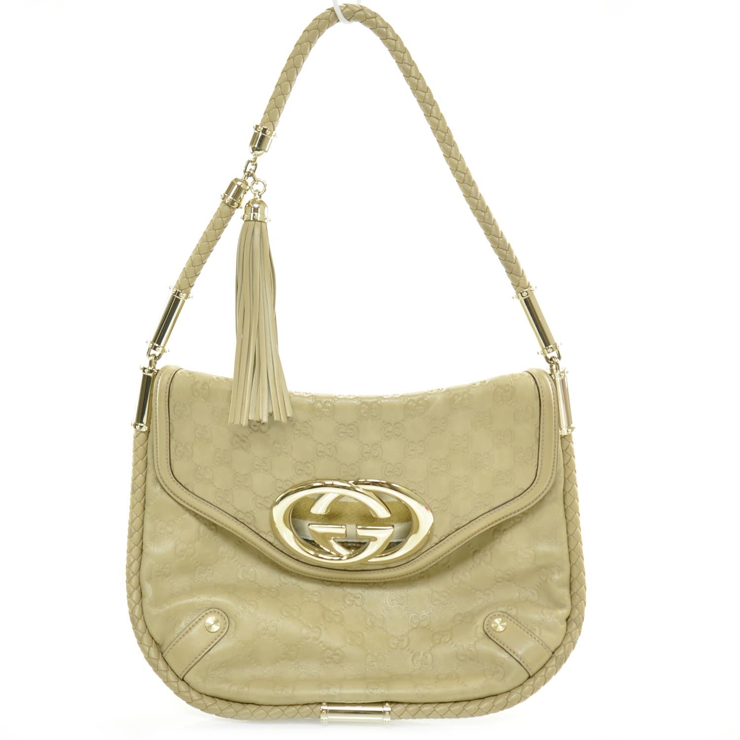 Gucci Guccissima Britt Tassel Shoulder Bag Beige 1 of 8