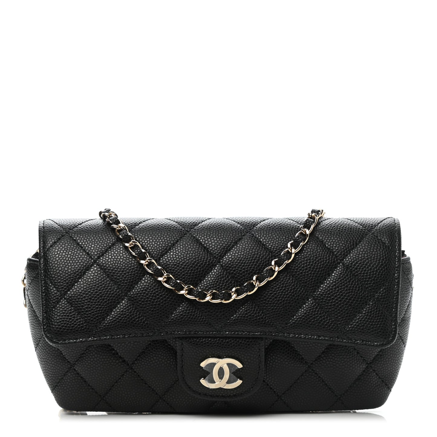 Caviar Quilted Glasses Case With Chain Black