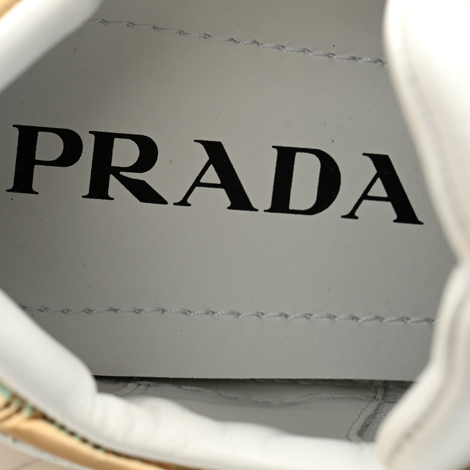 Prada Vitello Metallic Calfskin Metal Triangle Logo Womens Downtown Low Top 30mm Sneakers 35.5 White Platino 6 of 11