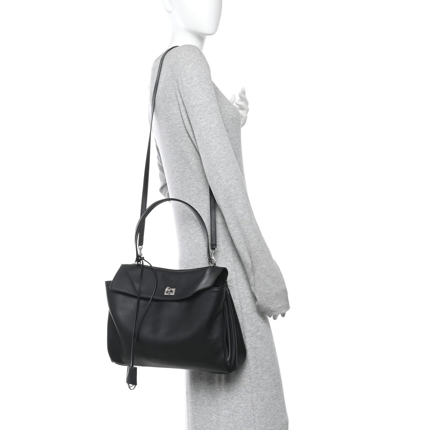 Natural Smooth Calfskin Medium Rodeo Top Handle Handbag Black