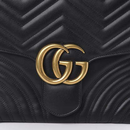 Gucci Calfskin Matelasse Medium GG Marmont Top Handle Shoulder Bag Black 9 of 10