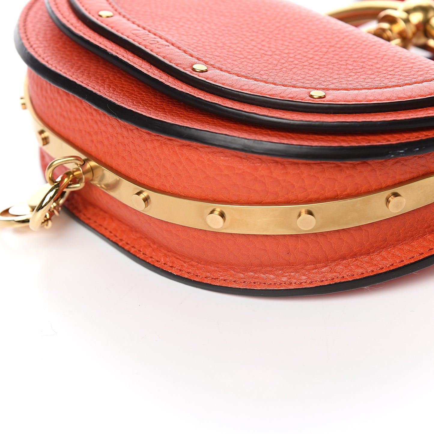 Calfskin Small Nile Bracelet Minaudiere Bag Sepia Red