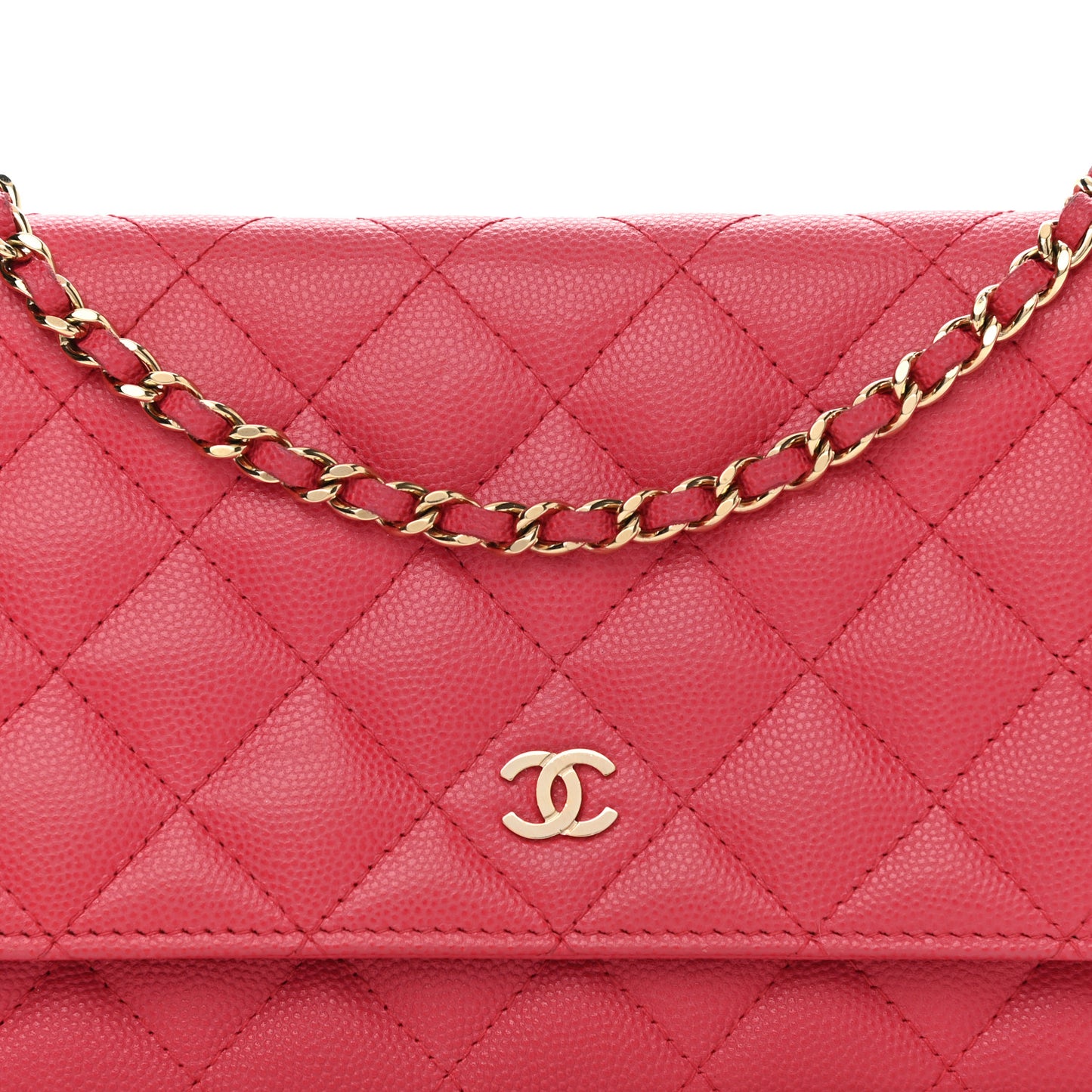 Caviar Quilted Wallet On Chain WOC Dark Pink