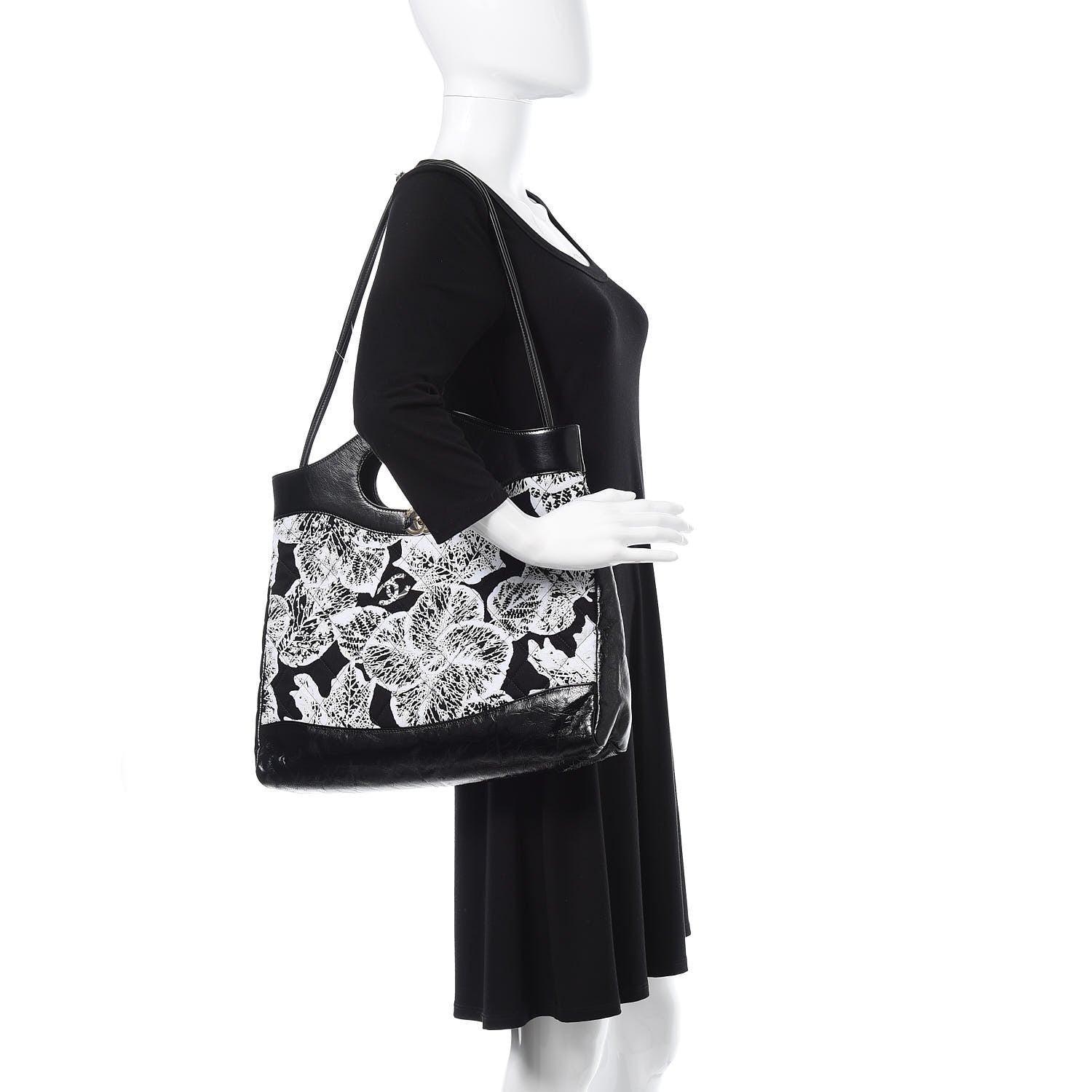 Chanel Patent Calfskin Canvas Printed Medium 31 Shopping Bag Black 2 of 10