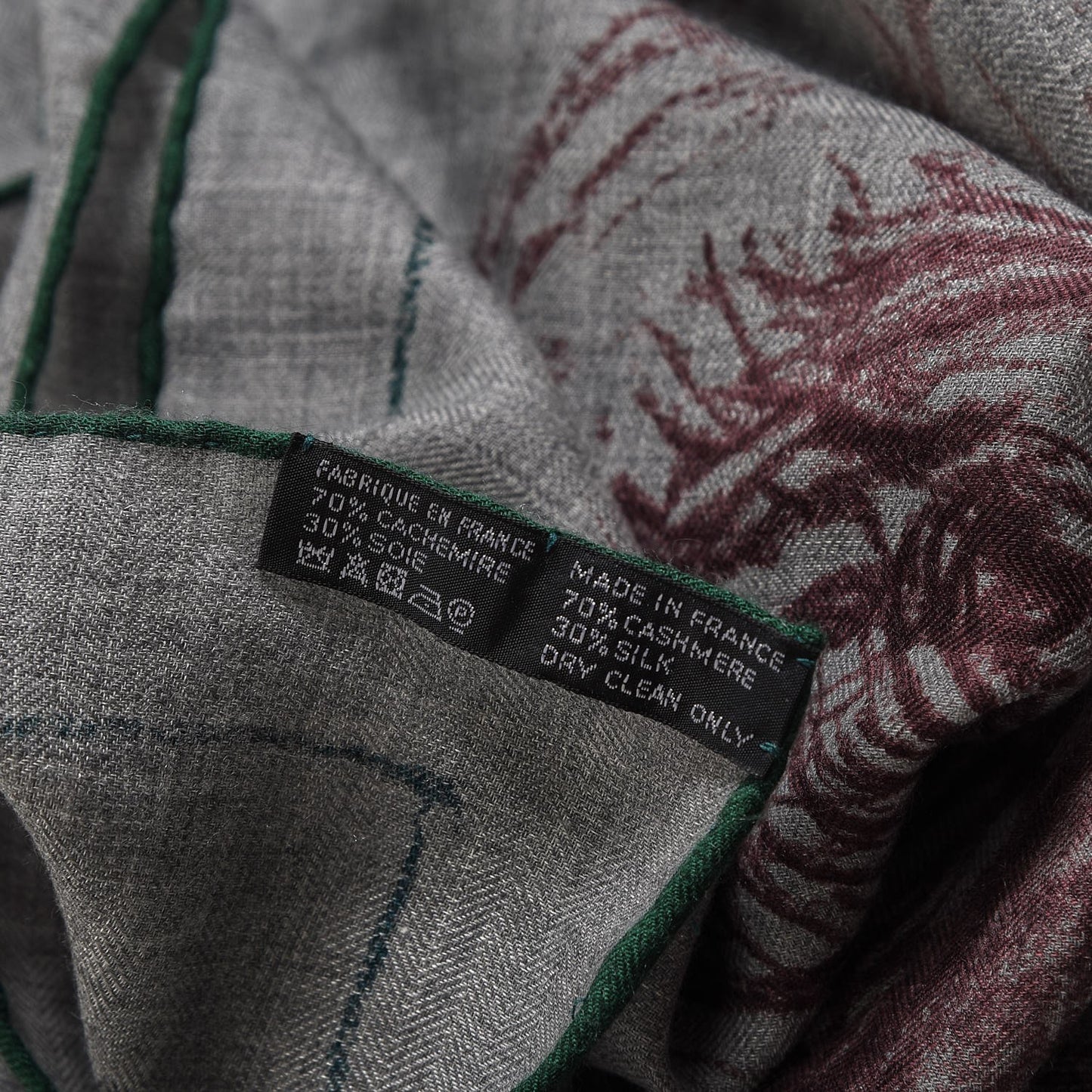 Cashmere Silk Pirouette au Galop Shawl 140 Gris Chine Prune Vert