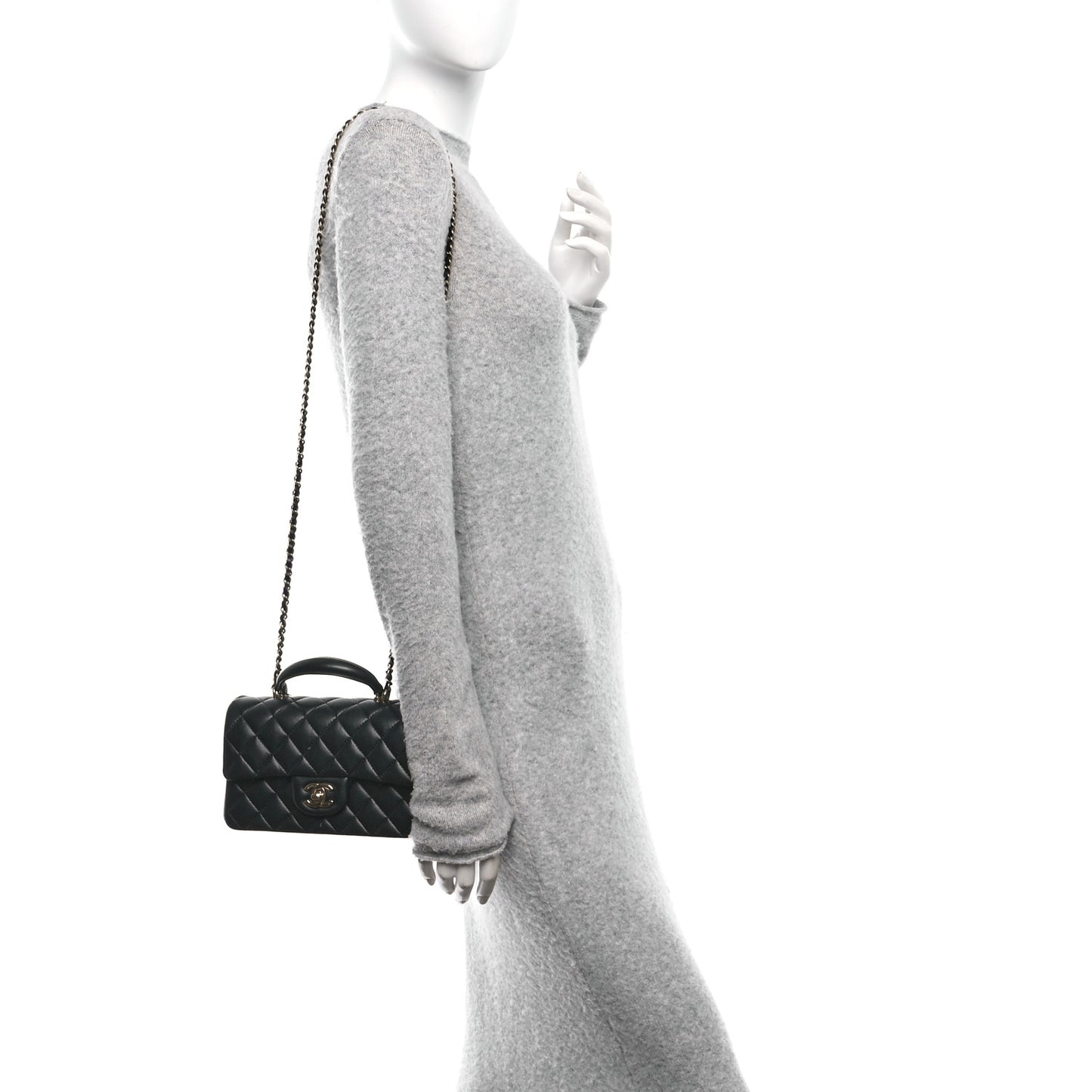 Lambskin Quilted Mini Top Handle Rectangular Flap Black