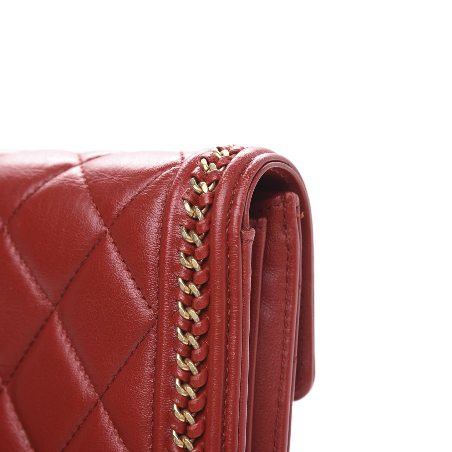 Calfskin Quilted Boy Chain Around Flap Wallet Red