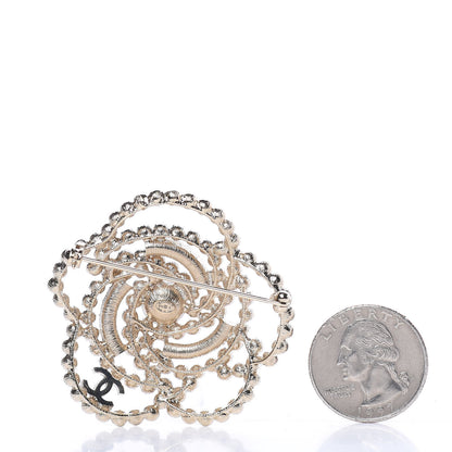 Chanel Pearl Crystal Lace Camellia Brooch Gold 3 of 5
