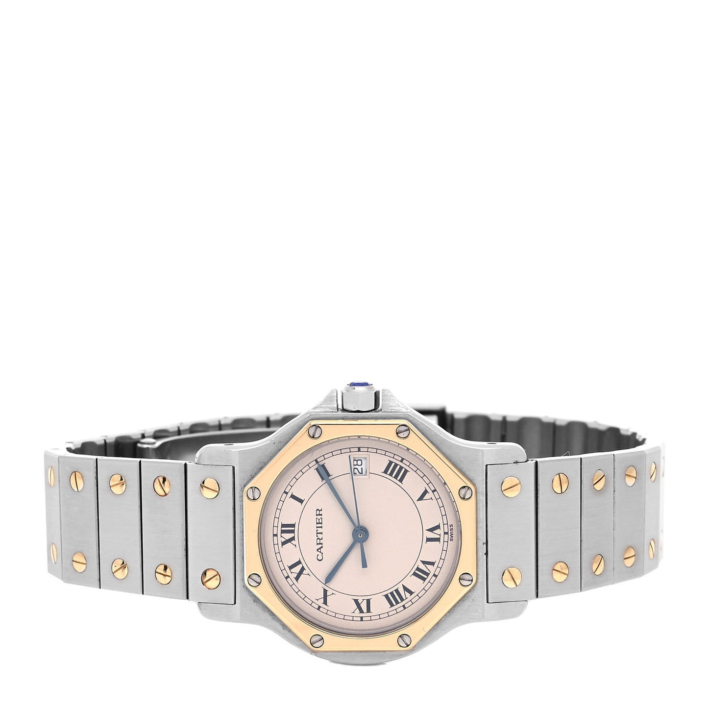 Stainless Steel 18K Yellow Gold 29mm Santos Octagon Quartz Watch
