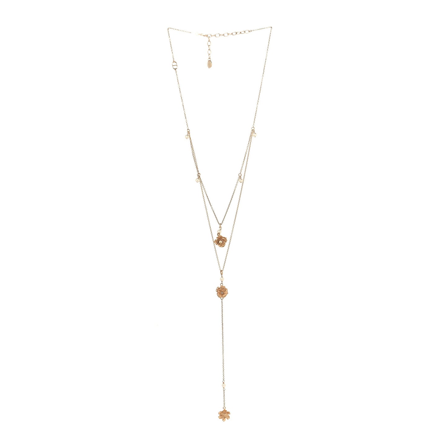 Metal Pearl Flower Double Necklace Rose Gold