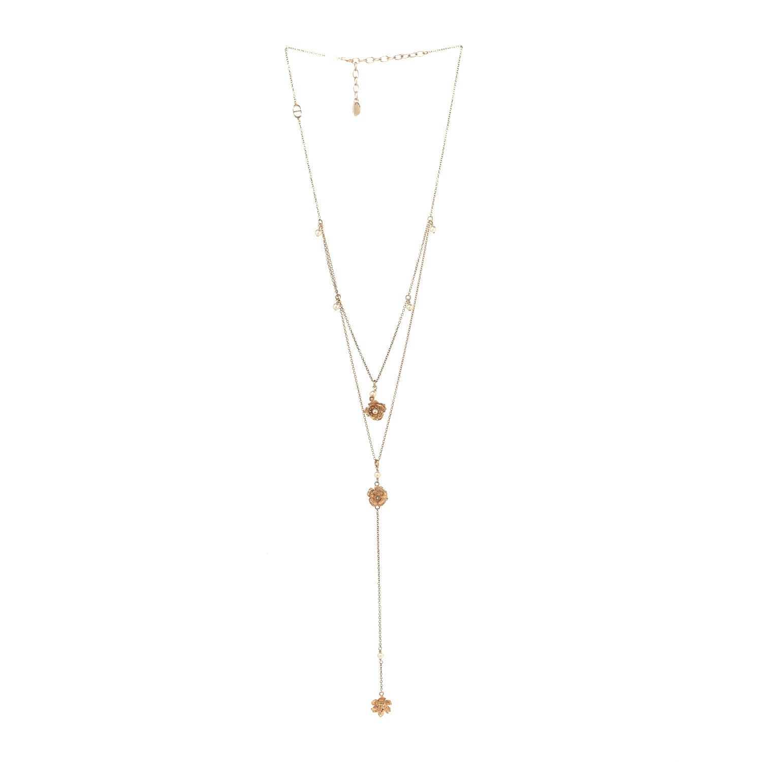 Christian Dior Metal Pearl Flower Double Necklace Rose Gold 7 of 10
