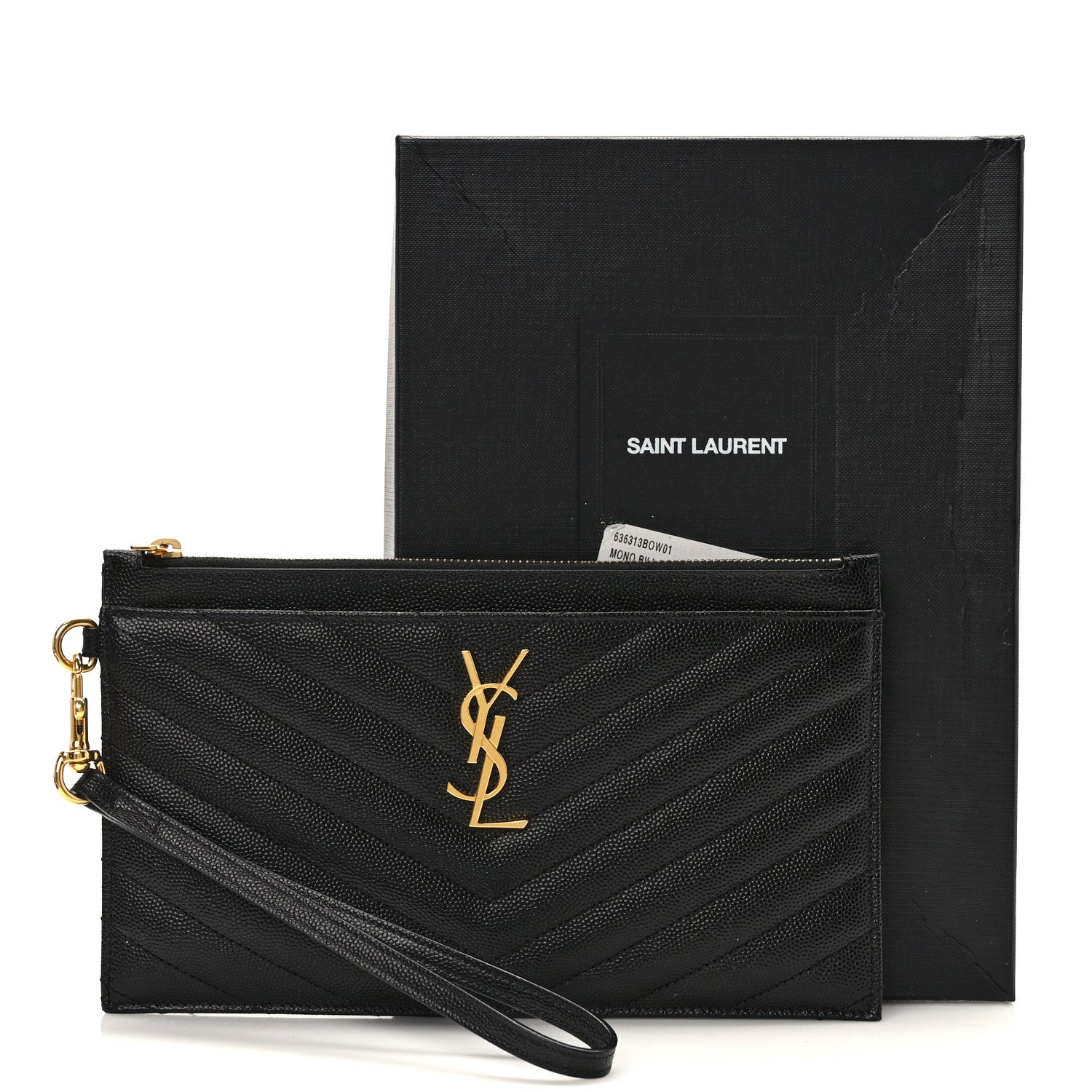 Saint Laurent Grain De Poudre Chevron Monogram Large Bill Pouch Black 11 of 11