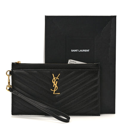 Saint Laurent Grain De Poudre Chevron Monogram Large Bill Pouch Black 11 of 11