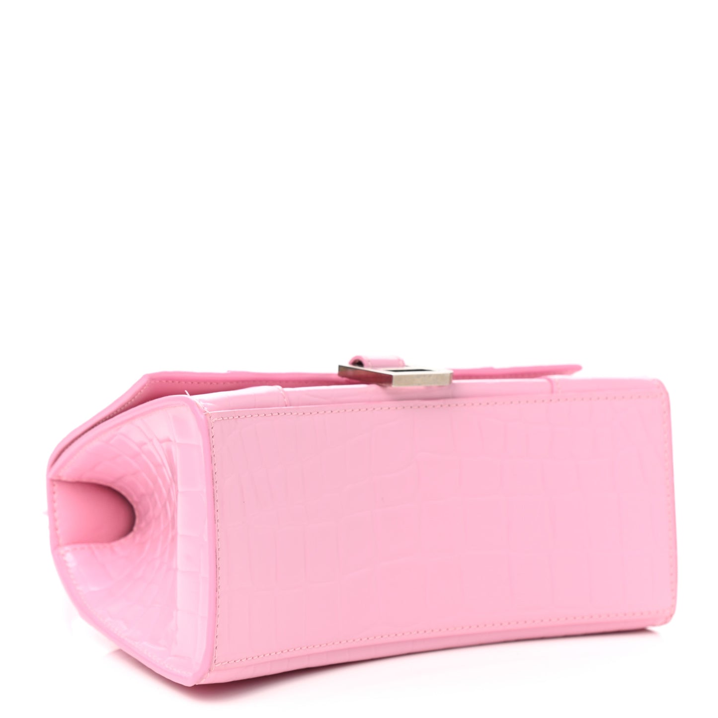 Shiny Calfskin Crocodile Embossed Hourglass Top Handle Bag XS Sweet Pink