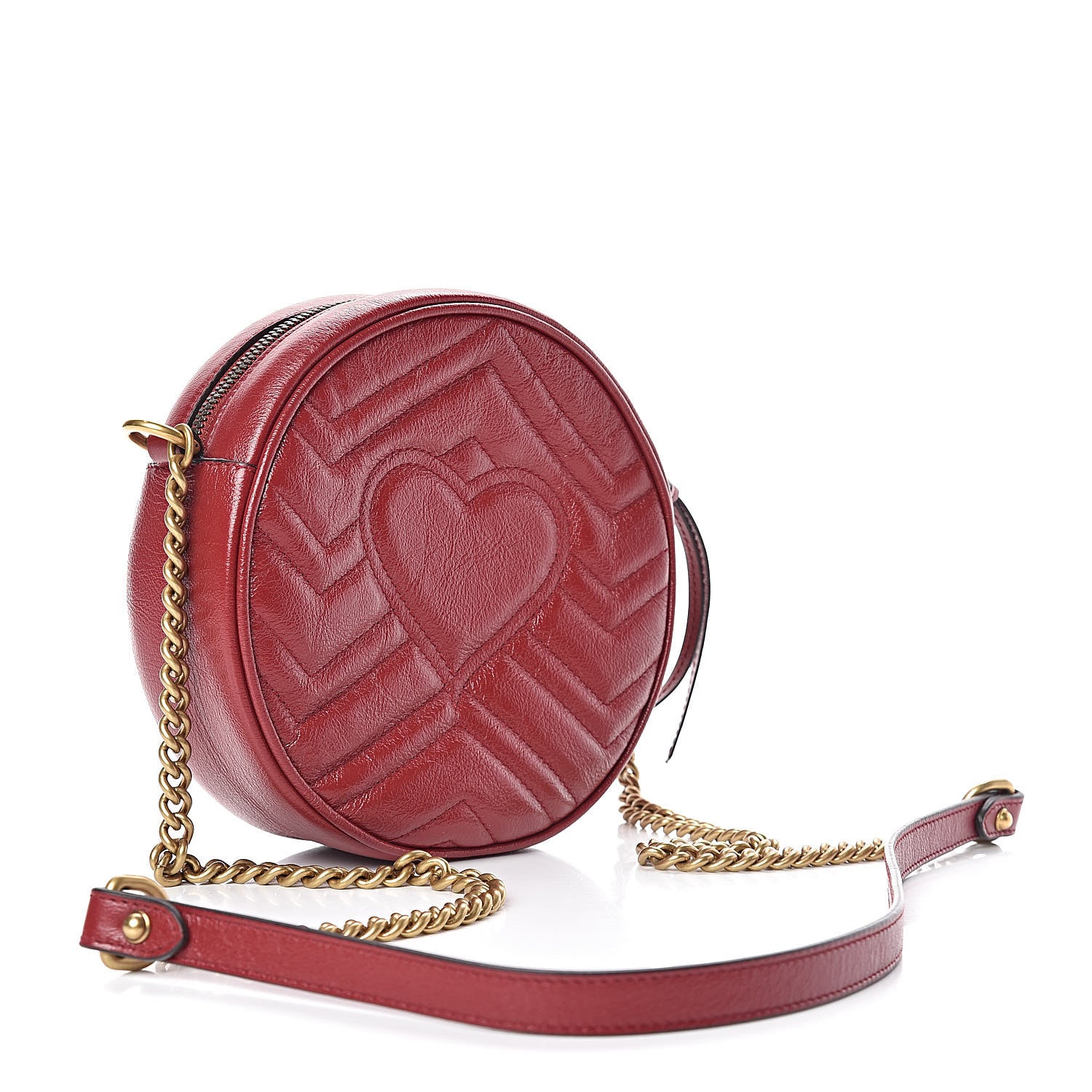 Gucci Glazed Calfskin Matelasse Heart Mini GG Marmont Round Shoulder Bag Romantic Cerise 3 of 10