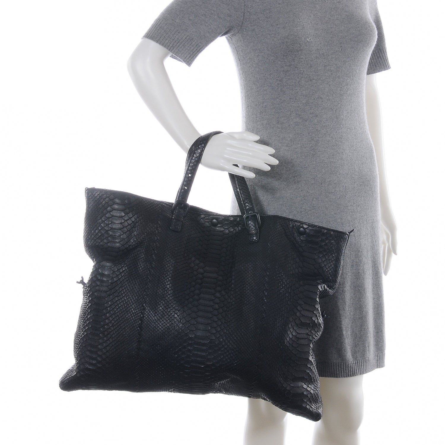 Bottega Veneta Python Convertible Tote Bag Black 2 of 8