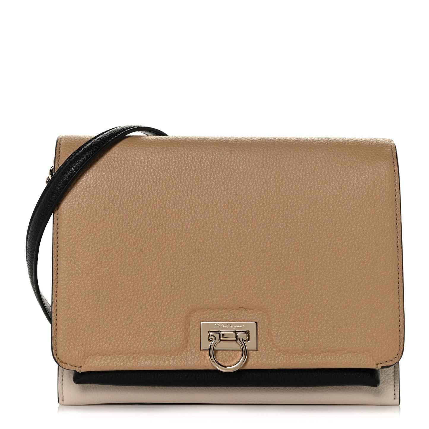 Grained Calfskin Trifolio Flap Bag Dune Bone