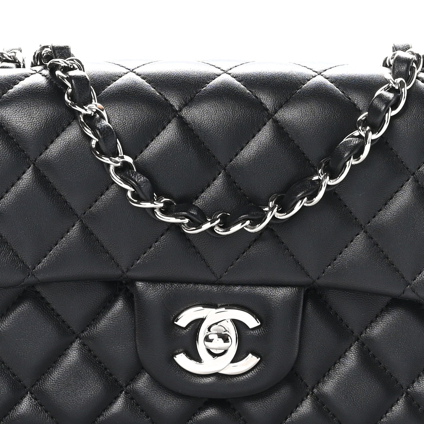 Lambskin Quilted Mini Rectangular Flap Black