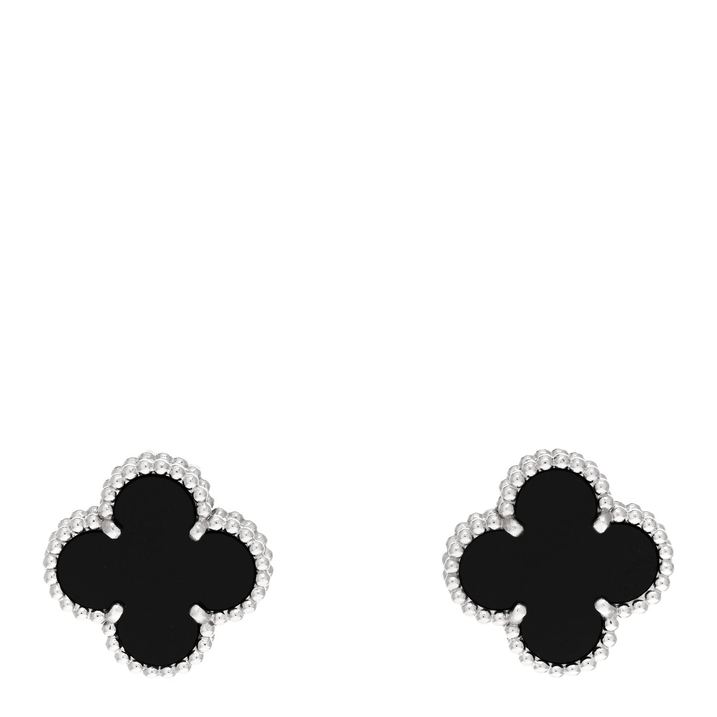 18K White Gold Black Onyx Vintage Alhambra Earrings