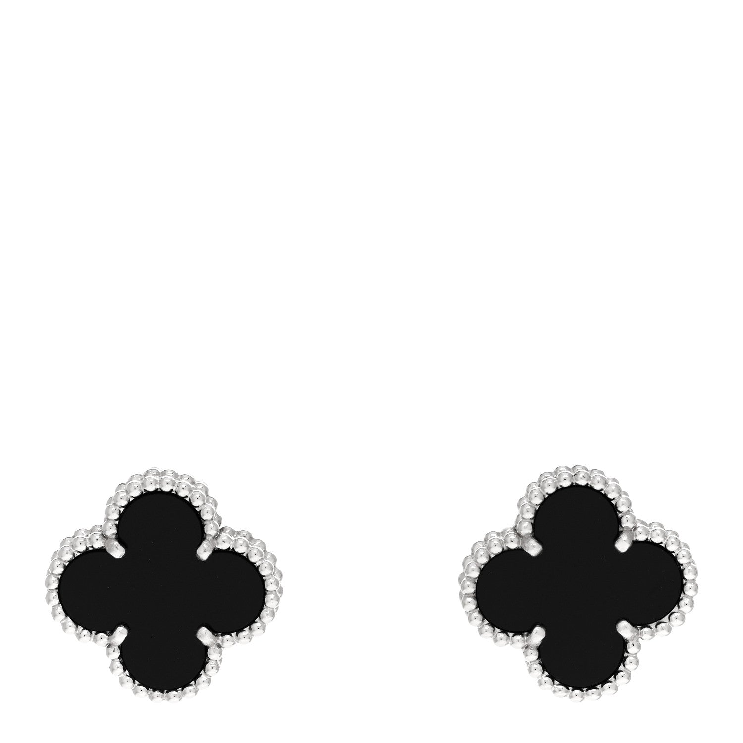 Van Cleef & Arpels 18K White Gold Black Onyx Vintage Alhambra Earrings 1 of 5