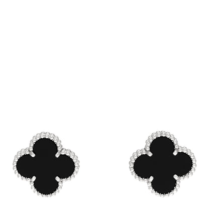 Van Cleef & Arpels 18K White Gold Black Onyx Vintage Alhambra Earrings 1 of 5