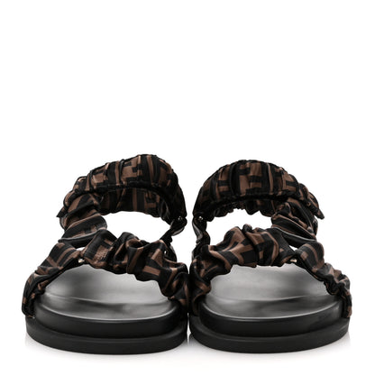 Fendi Satin FF Ruched Sandals 39.5 Tobacco Black 3 of 9