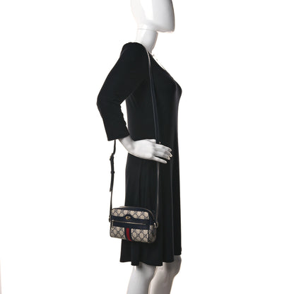 Gucci GG Supreme Monogram Textured Dollar Calfskin Web Mini Ophidia Shoulder Bag Beige Blue 2 of 12