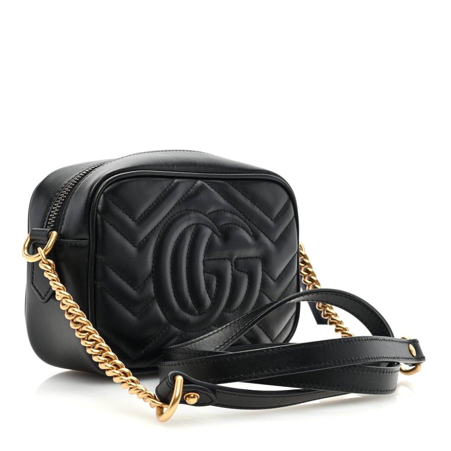 Gucci Calfskin Matelasse Mini GG Marmont Chain Shoulder Bag Black 3 of 11