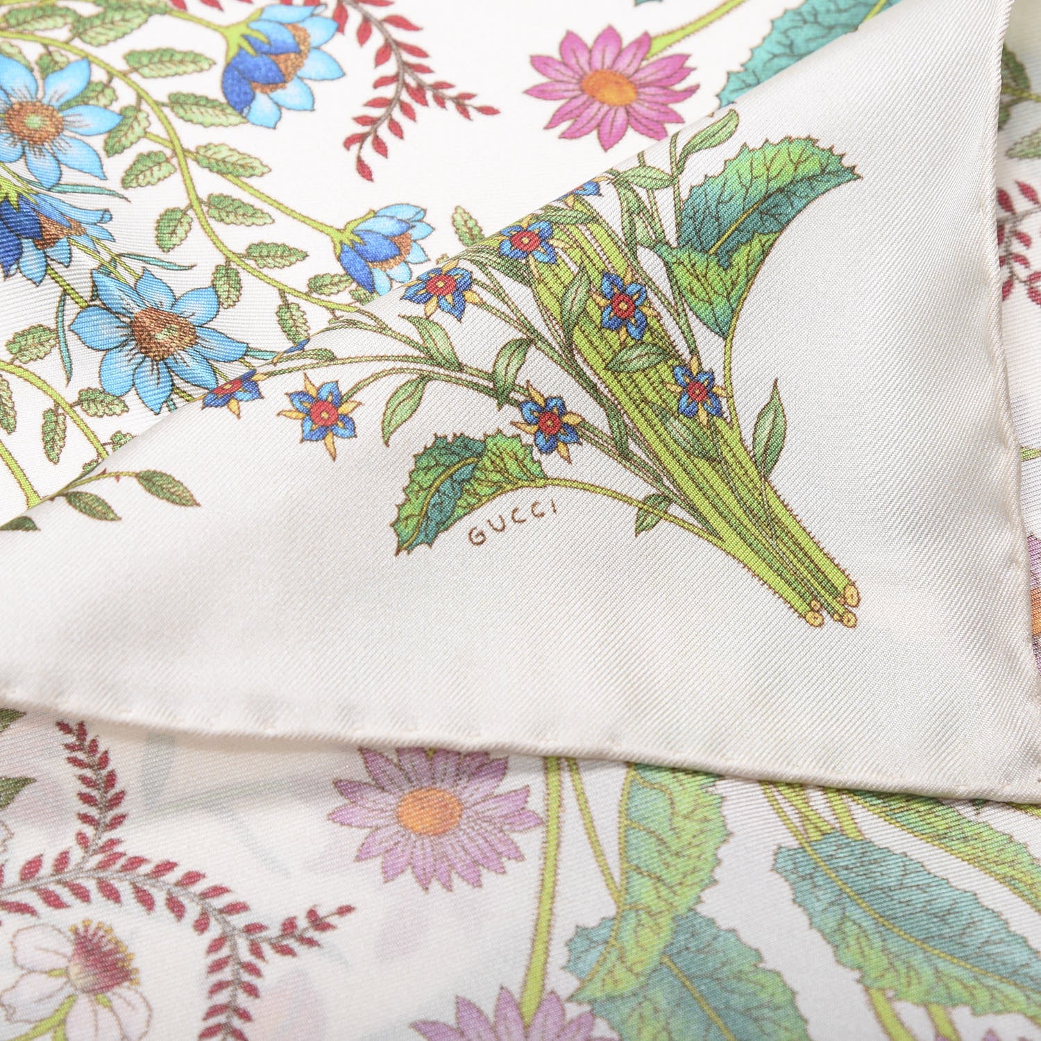 Gucci Silk Twill Nuovoflora Square Handkerchief Ivory Blue 2 of 5