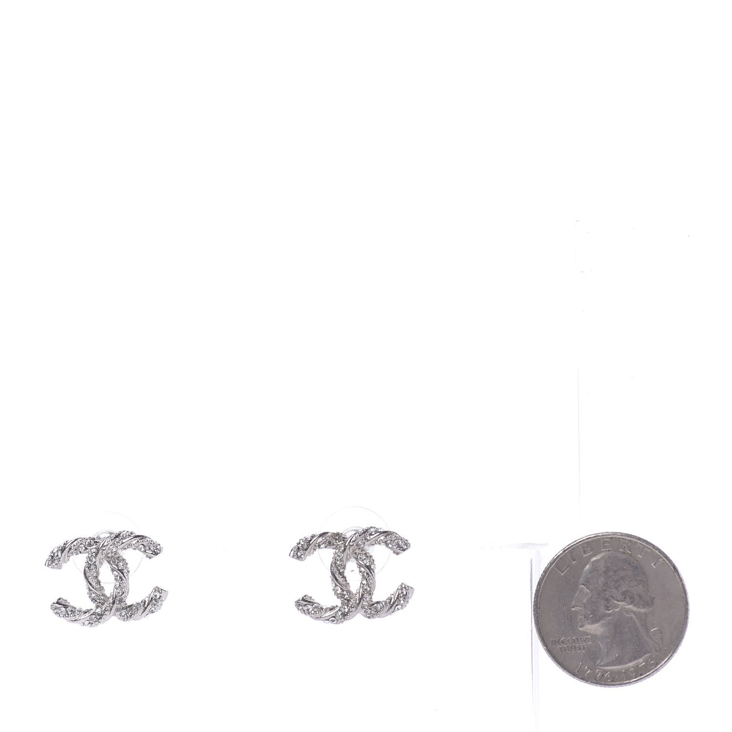 Chanel Crystal CC Twisted Earrings Silver 2 of 6