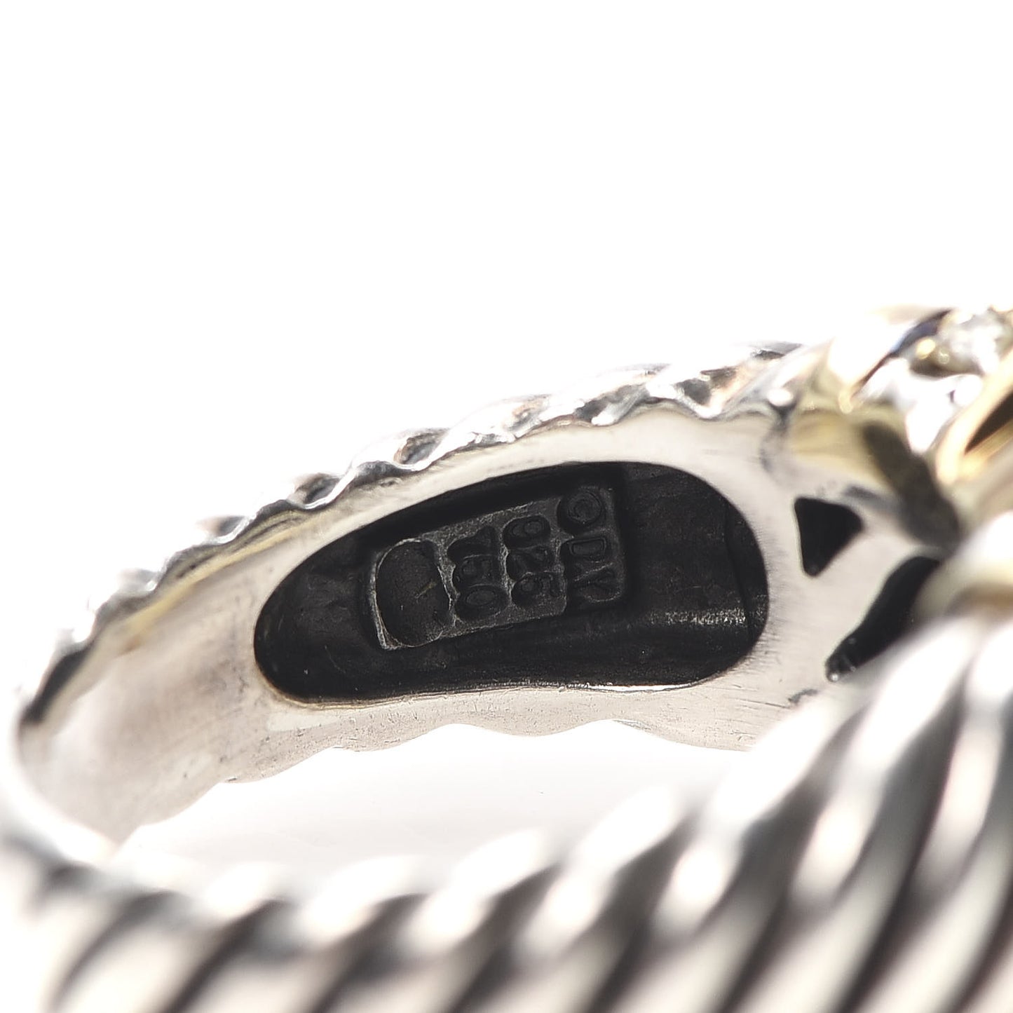 Sterling Silver 18K Yellow Gold Diamond Black Onyx 10mm Cable Capri Ring 56 7.5