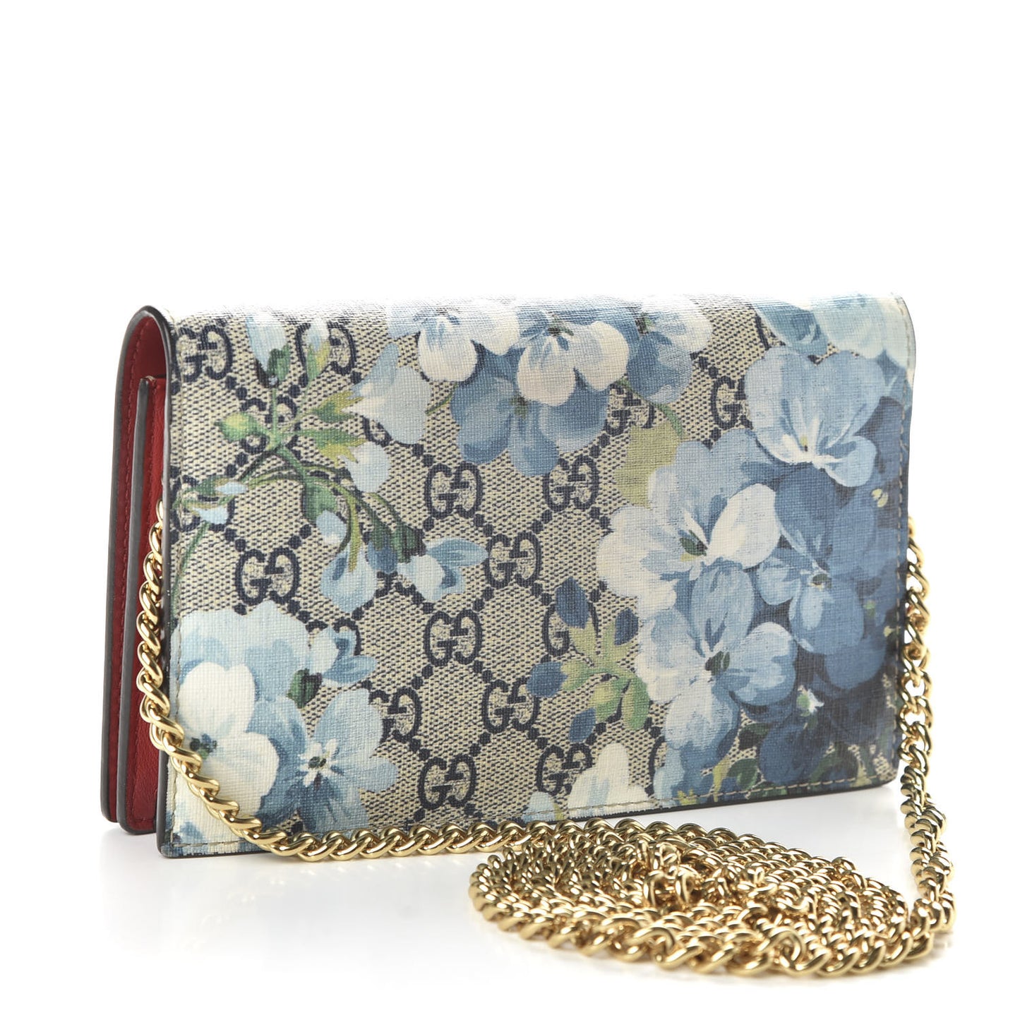 GG Supreme Monogram Blooms Chain Wallet Blue