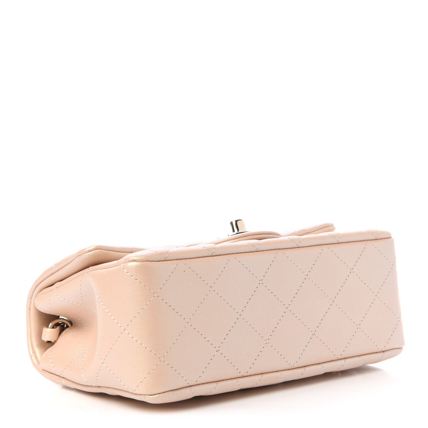 Iridescent Calfskin Quilted Mini Rectangular Flap Beige