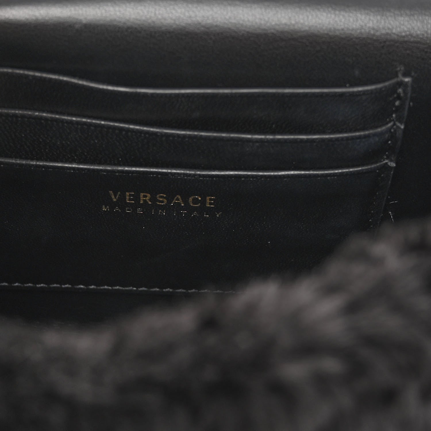 Versace Faux Fur Quilted Virtus Shoulder Bag Black 6 of 9
