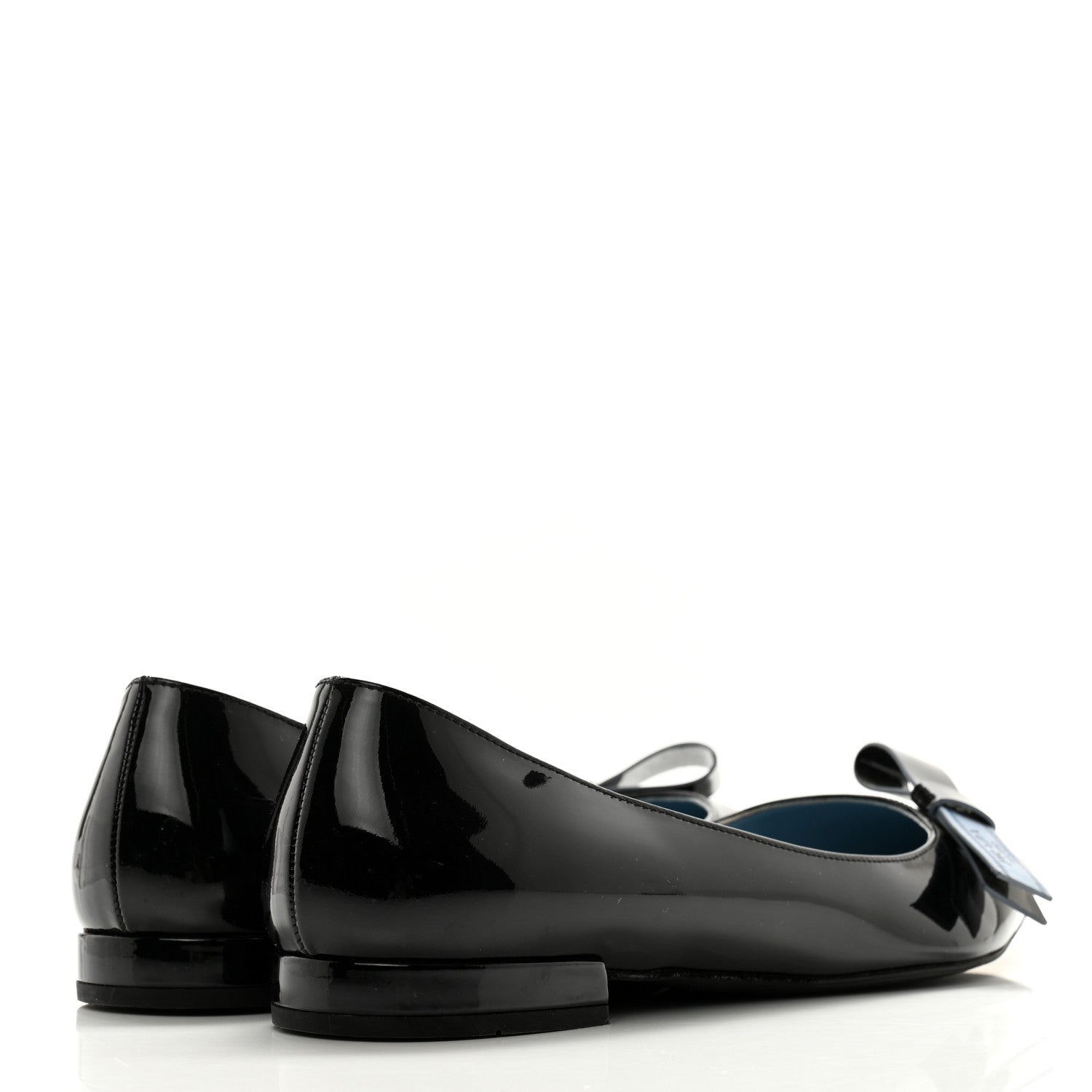 Prada Vernice Logo Bow Ballerina Flats 38 Black 4 of 10