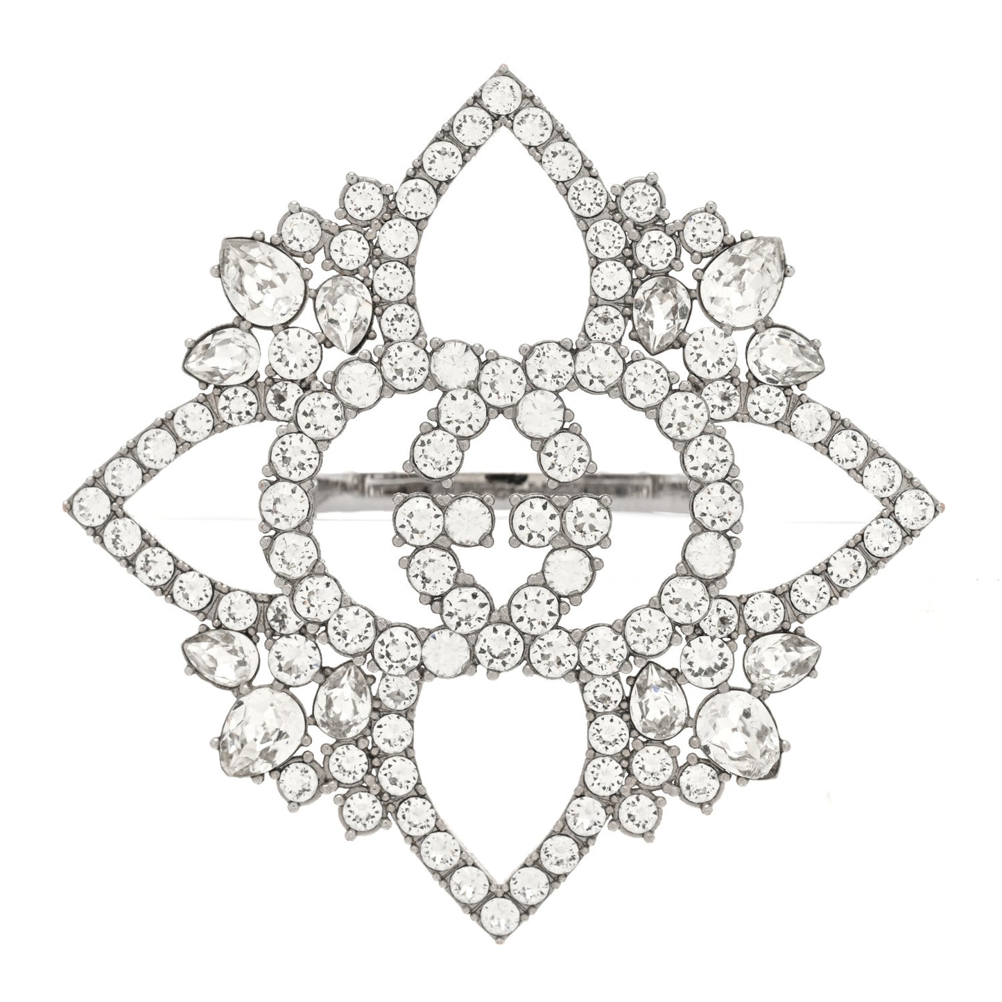 Metal Crystal Interlocking G Flower Ring S Silver