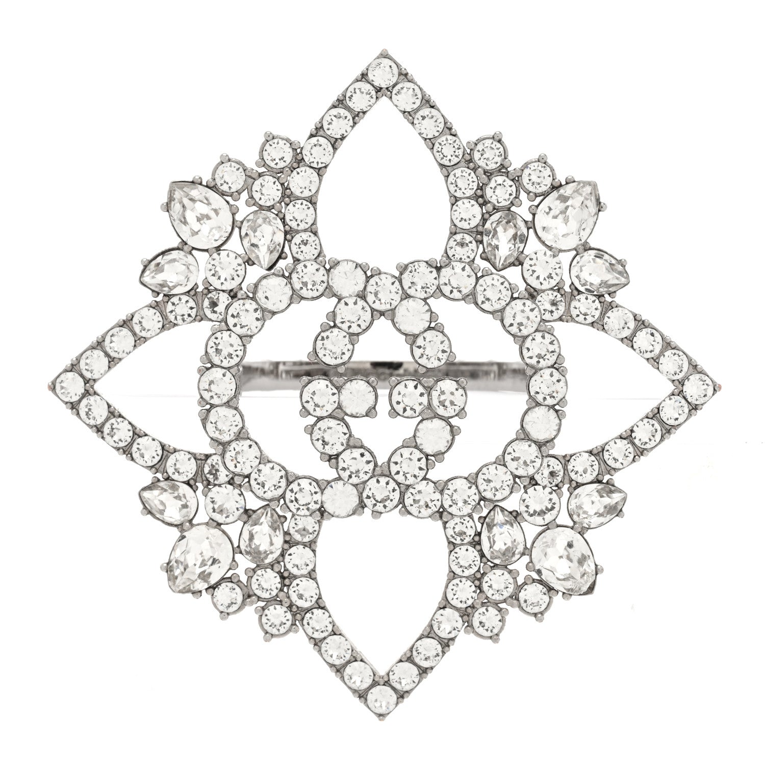 Gucci Metal Crystal Interlocking G Flower Ring S Silver 1 of 7