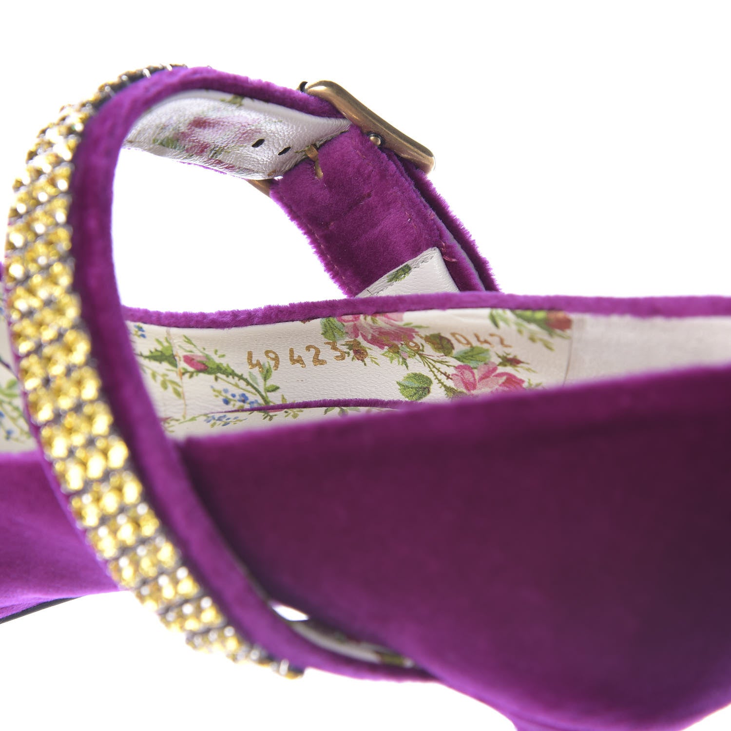 Gucci Velvet Crystal Embellished Sylvie High Heel Pumps 36.5 Fucsia Violet Cyclamen 8 of 10