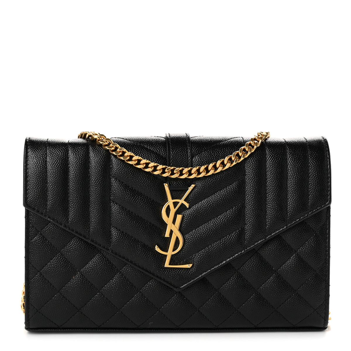 Grain De Poudre Mixed Matelasse Triquilt Monogram Chain Wallet Black