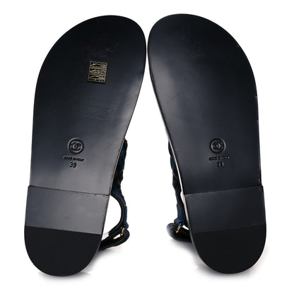 Chanel Denim Velcro Dad Sandals 39 Dark Grey Blue Black 5 of 8