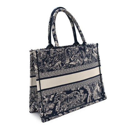 Christian Dior Canvas Embroidered Medium Toile De Jouy Reverse Book Tote Blue 3 of 12