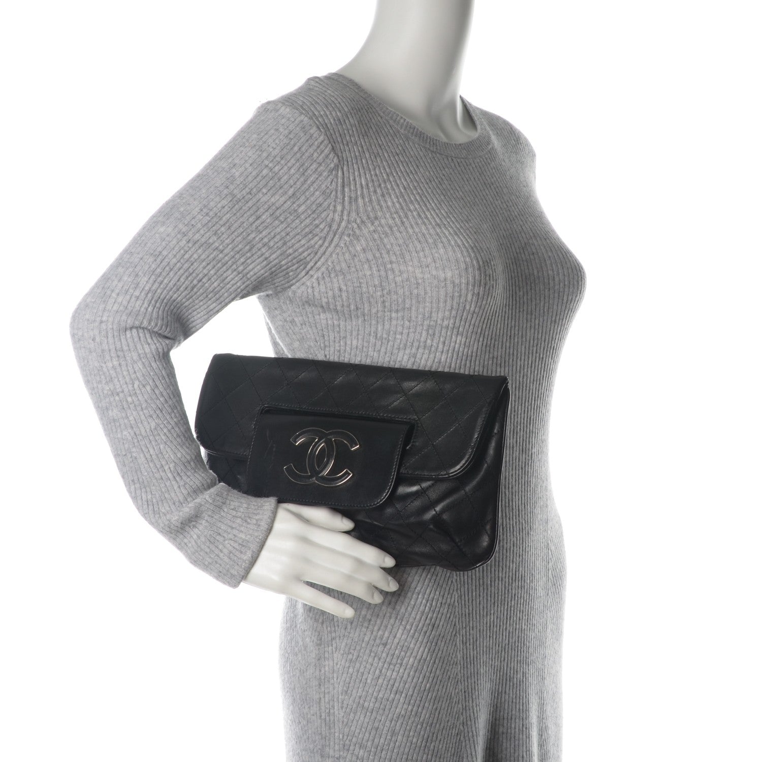 Chanel Lambskin Diamond Stitch Convertible Clutch Black 2 of 7