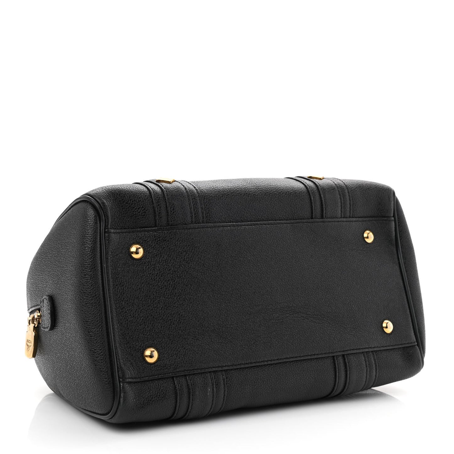 Grained Calfskin Studded Boston Bag Black