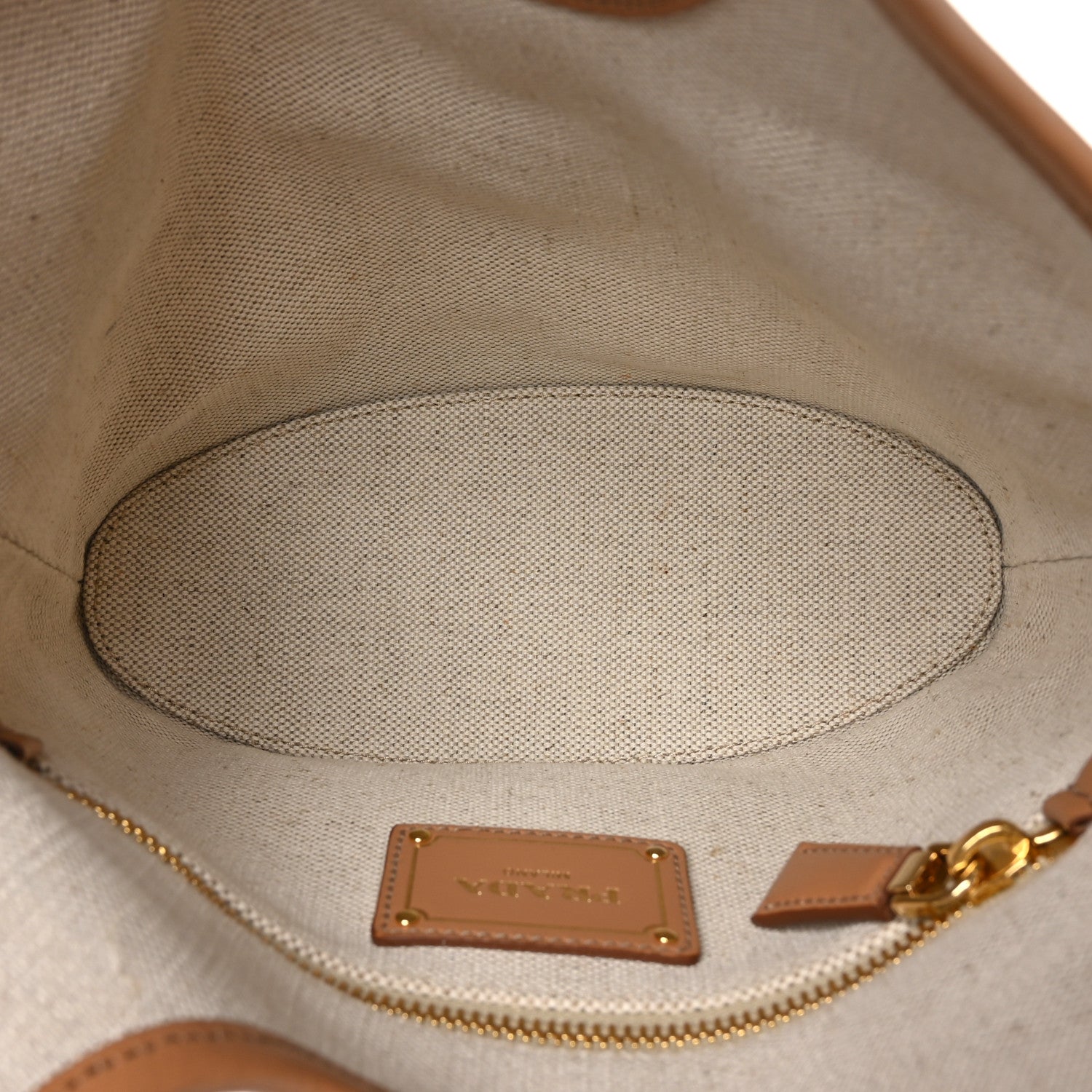 Prada Linen Vitello Mini Logo Buckle Bag Natural 5 of 9