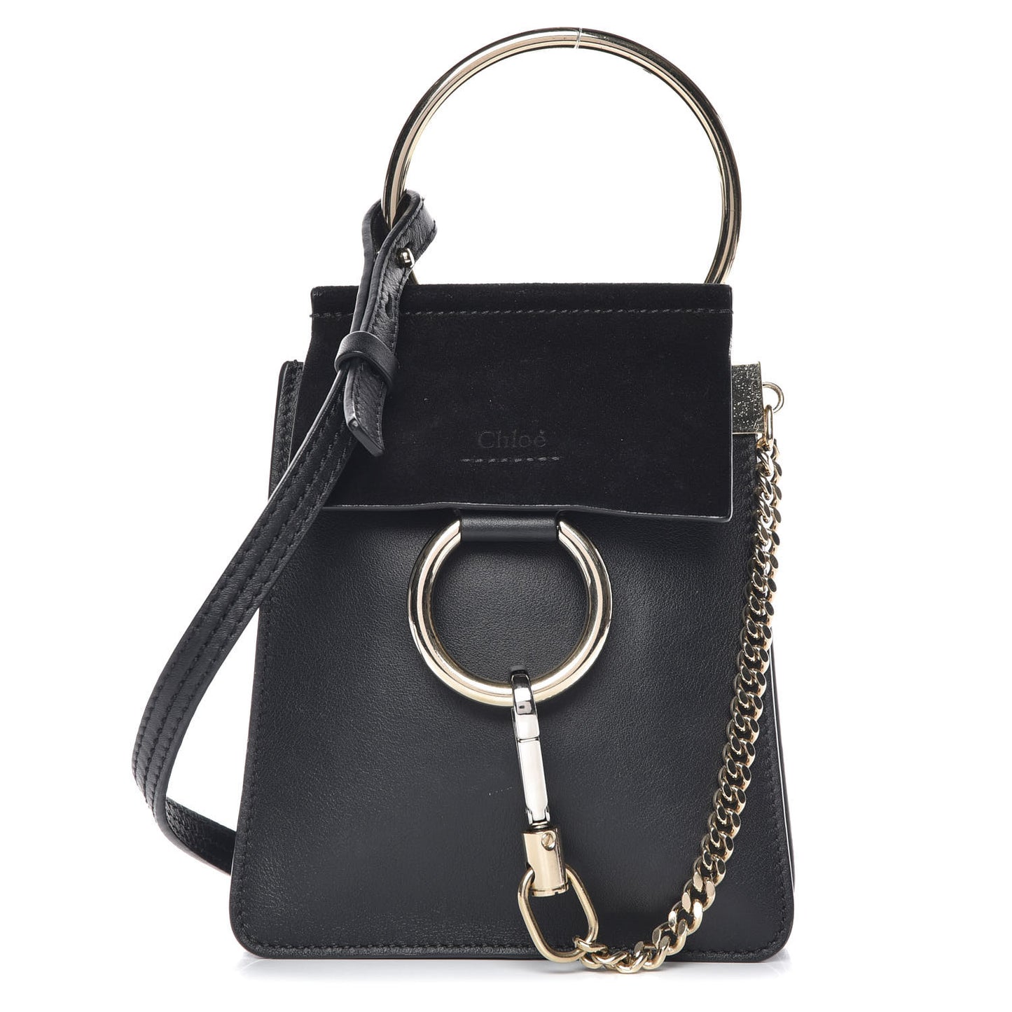 Suede Calfskin Mini Faye Bracelet Bag Black
