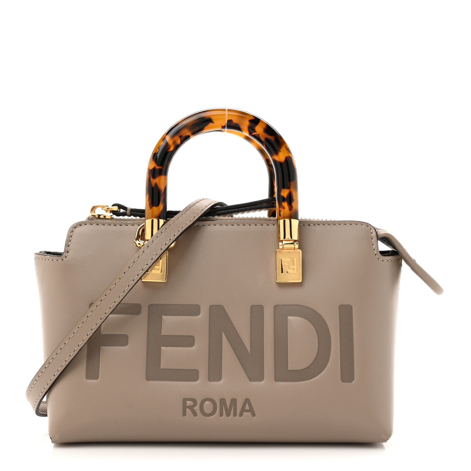 Fendi Vitello King Plexiglass Logo Embossed Mini By The Way Top Handle Boston Bag Tortora 1 of 12